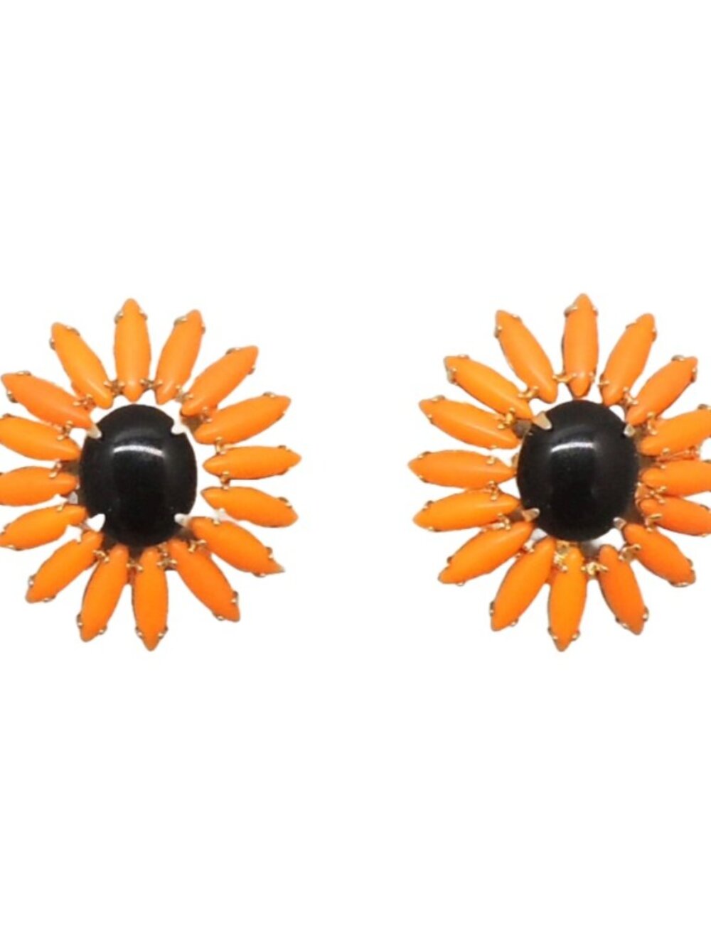 Vintage 1960s Signed Napier Book Piece Orange & Black Daisy Clip Earrings